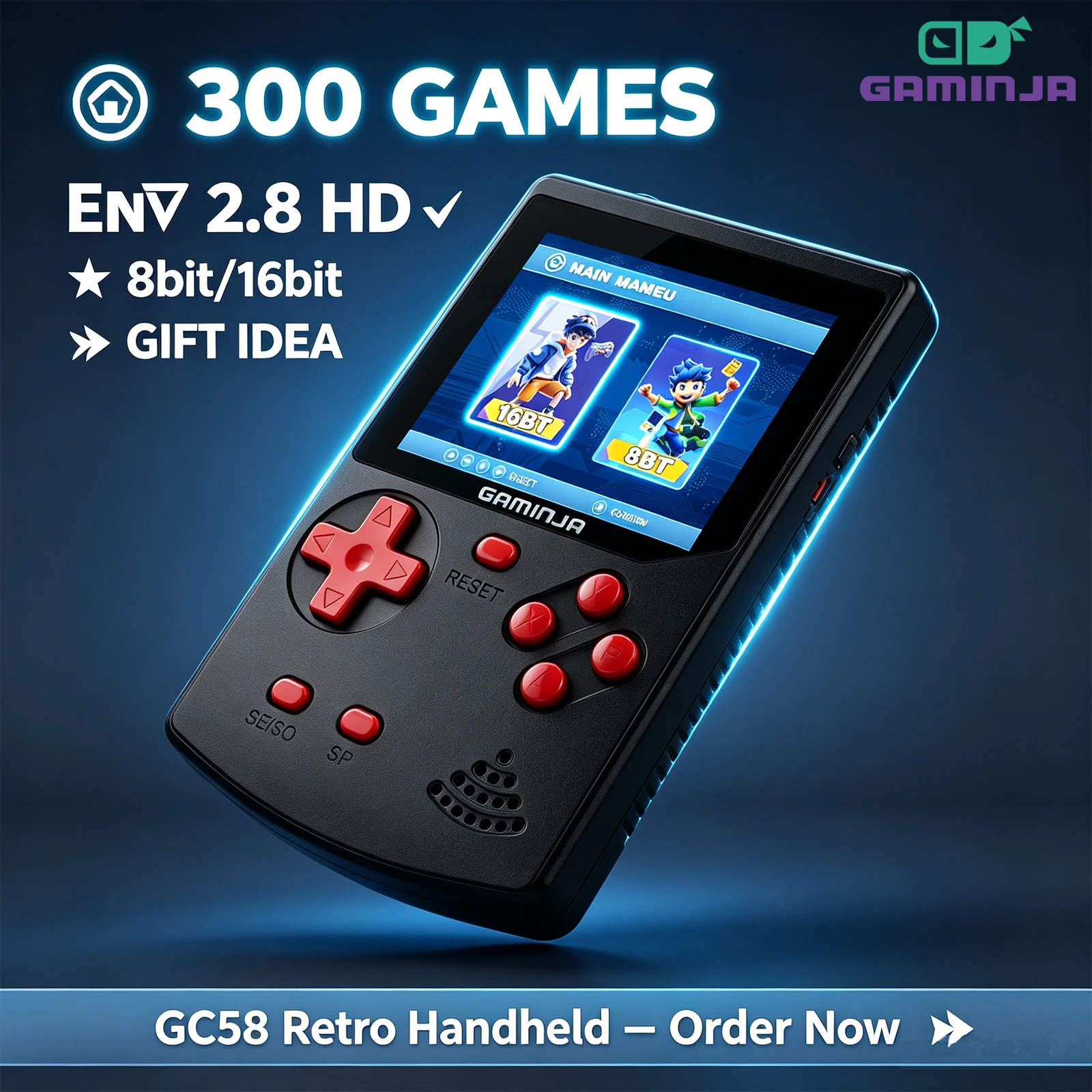 Gaming Console Emulator - GAMINJA Handheld Game Console 300 Classic