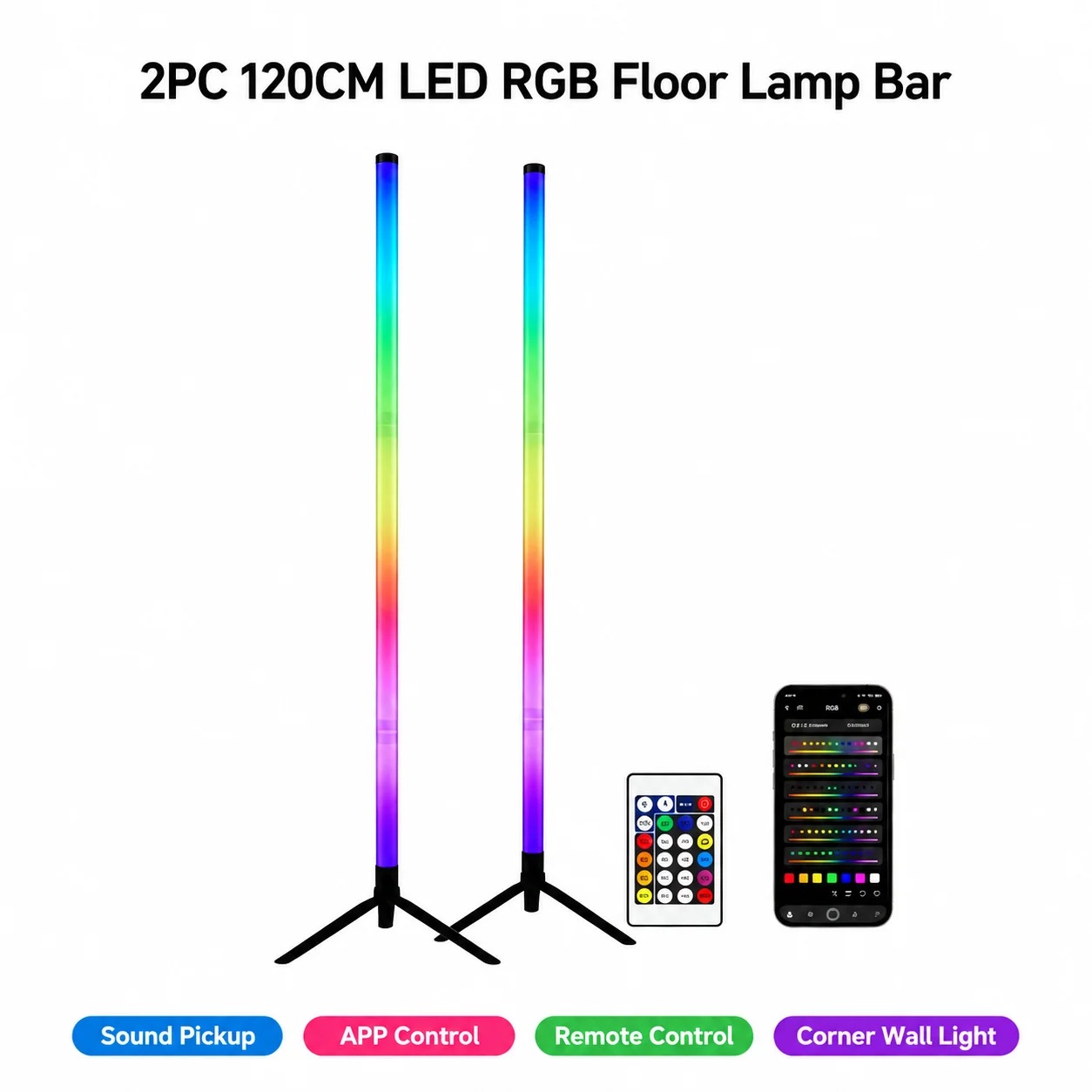 2PCS 120CM RGB Floor Lamp, Sou - Led Gaming Light Strip ulasan dan harga