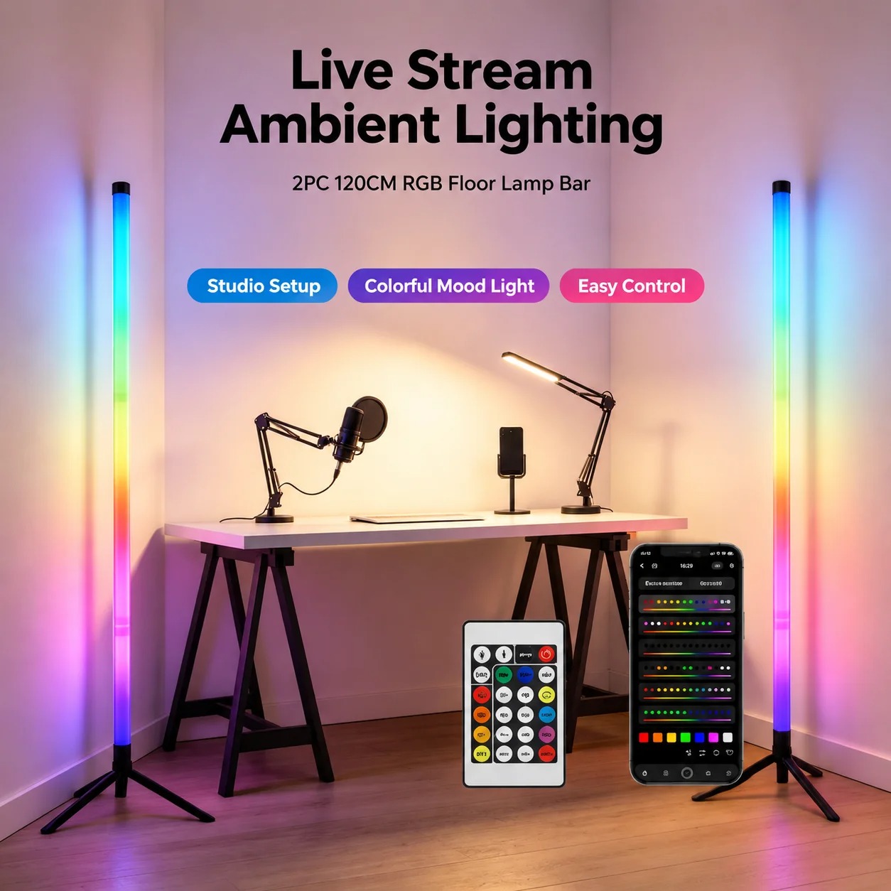 2PCS 120CM RGB Floor Lamp, Sou - Led Gaming Light Strip ulasan dan harga