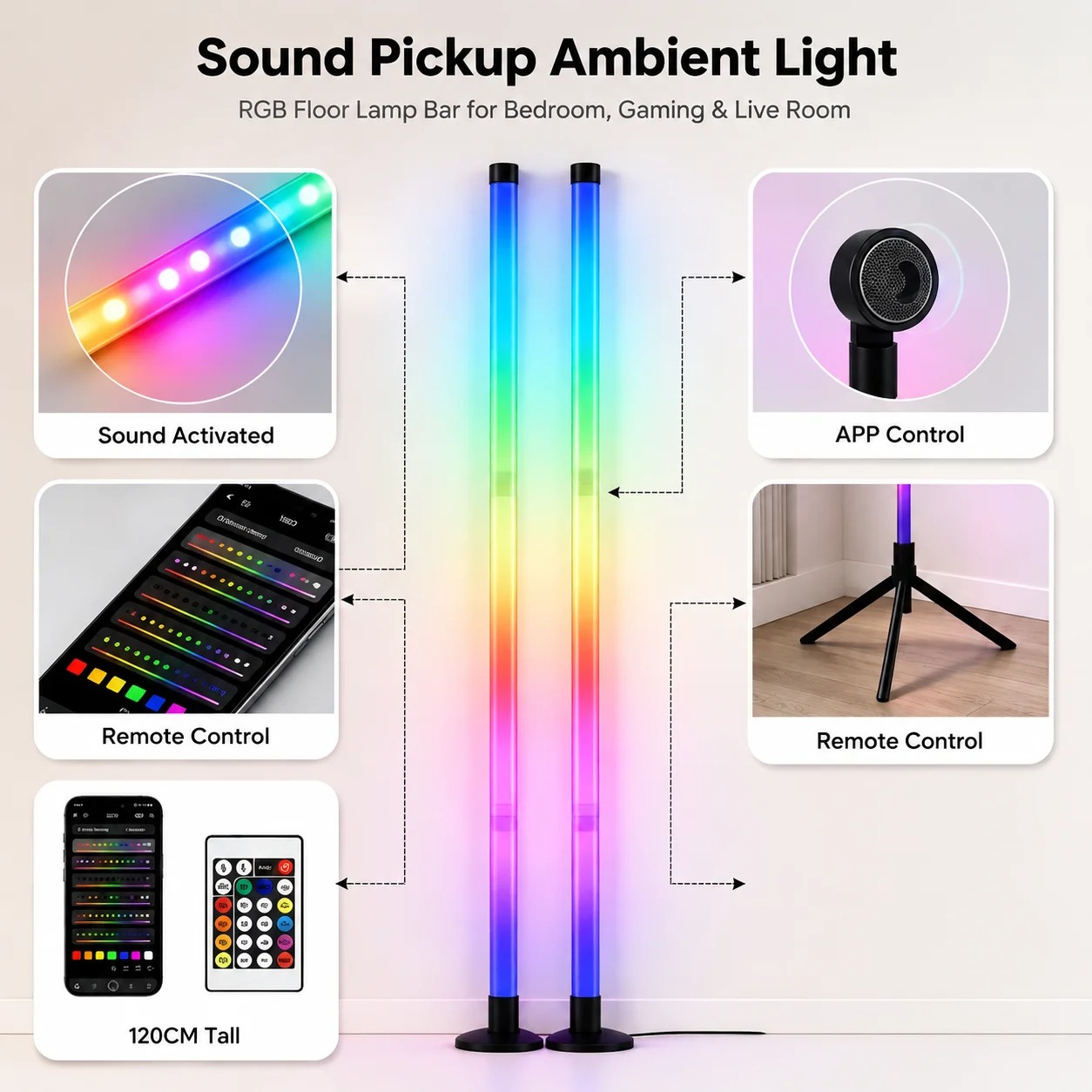 2PCS 120CM RGB Floor Lamp, Sou - Led Gaming Light Strip ulasan dan harga